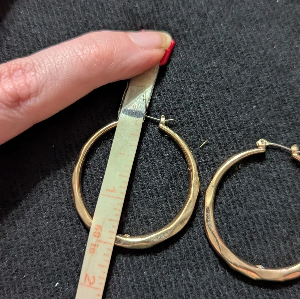 Gold Tone Wavy Hoop Statement Earrings - Picture 2 of 2